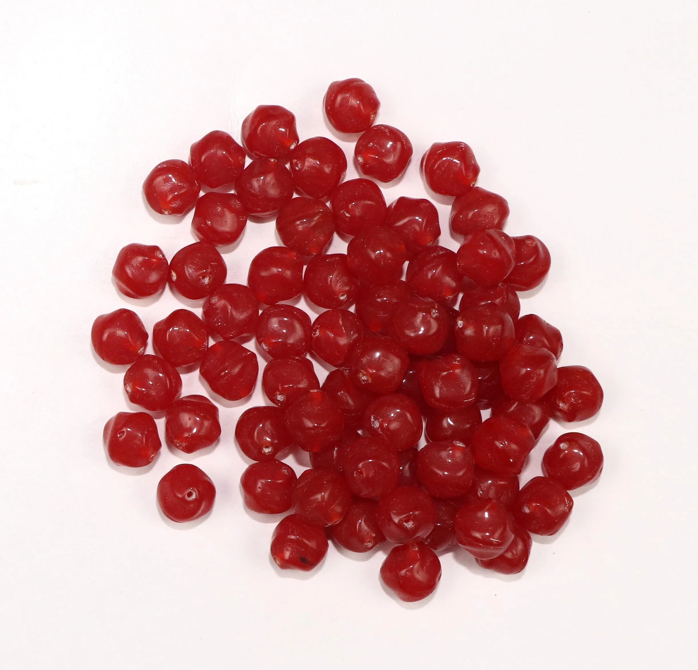 Red Faceted Circular Fancy Glass Beads- 8 mm