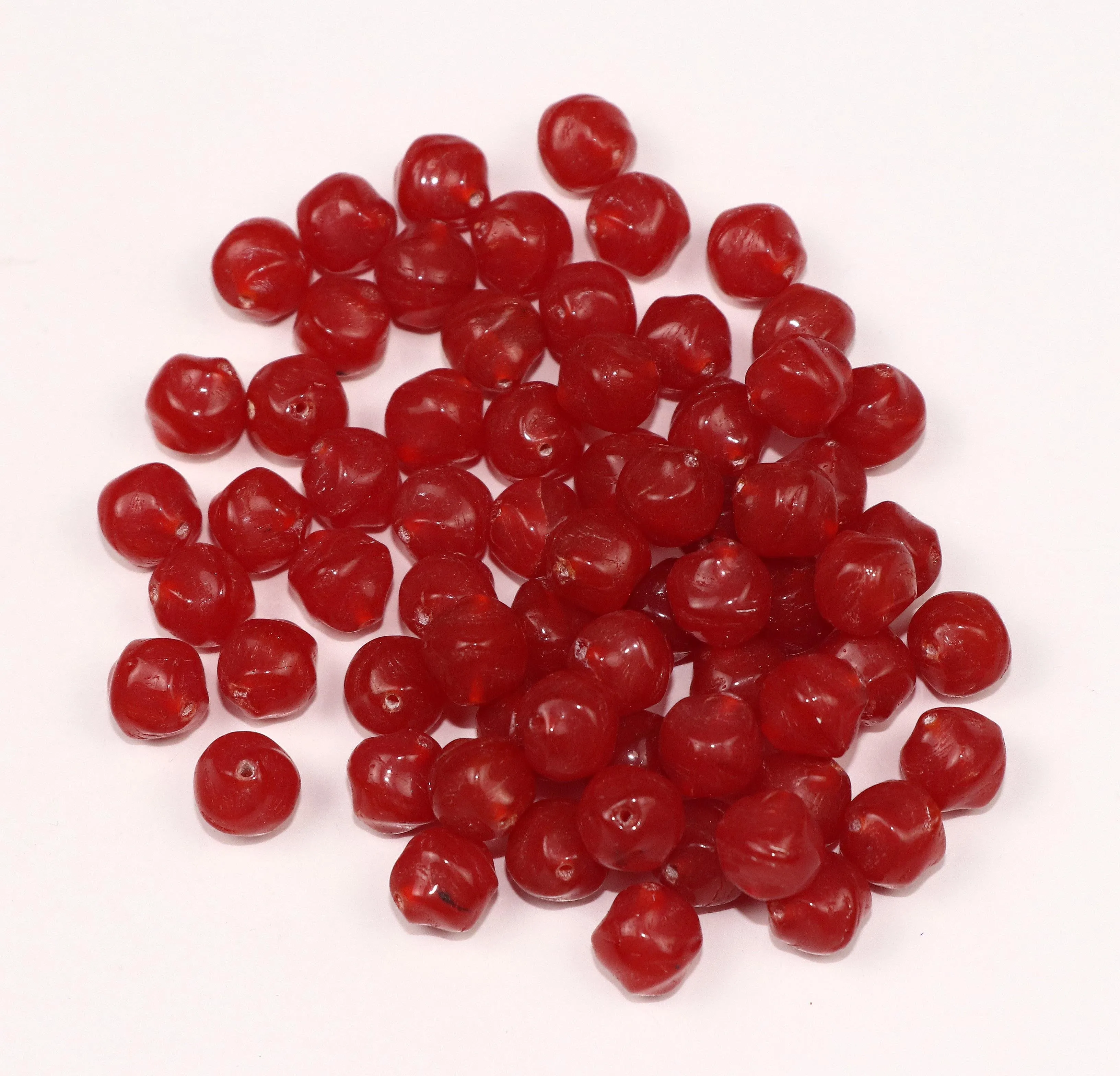 Red Faceted Circular Fancy Glass Beads- 8 mm