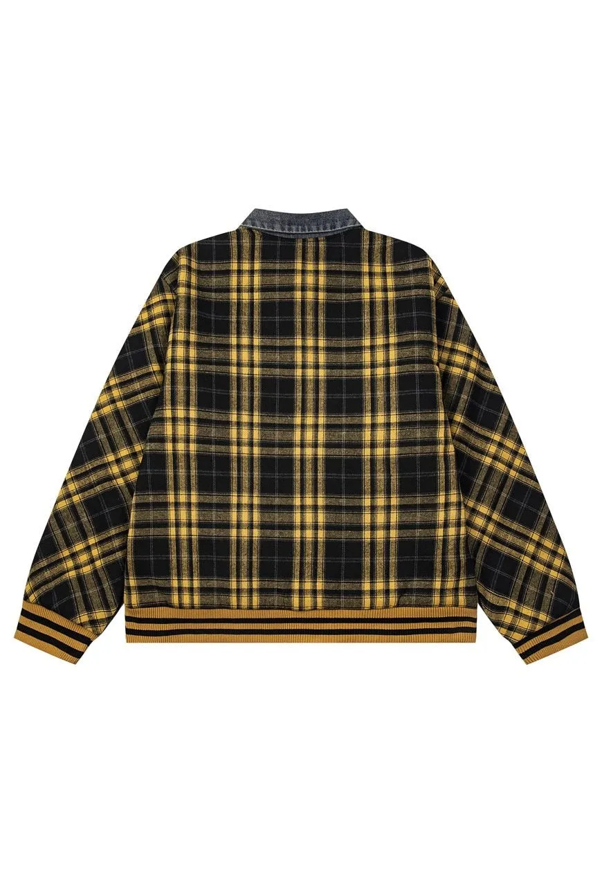 Retro plaid jacket woollen checked bomber in yellow