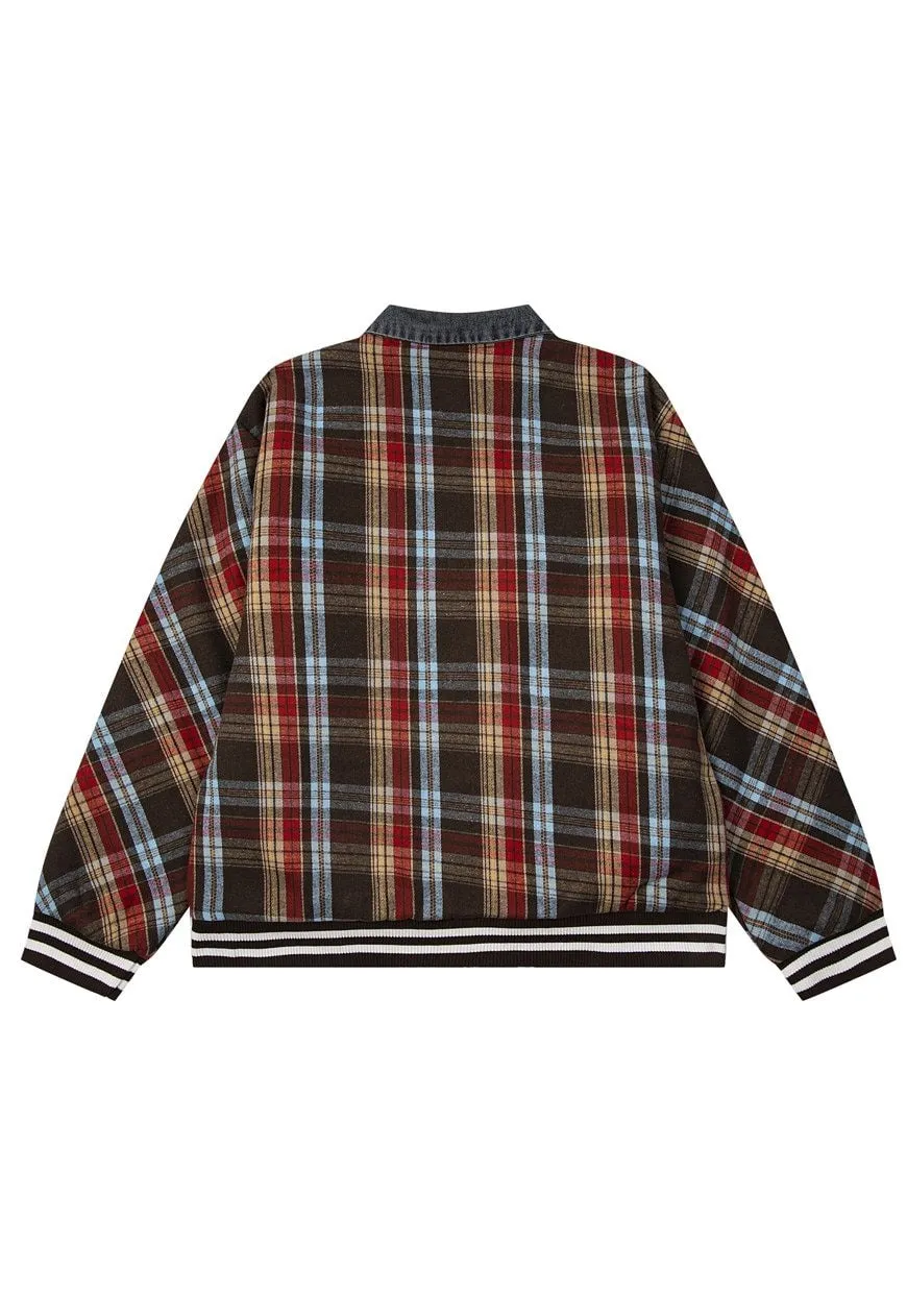 Retro plaid jacket woollen checked bomber in yellow
