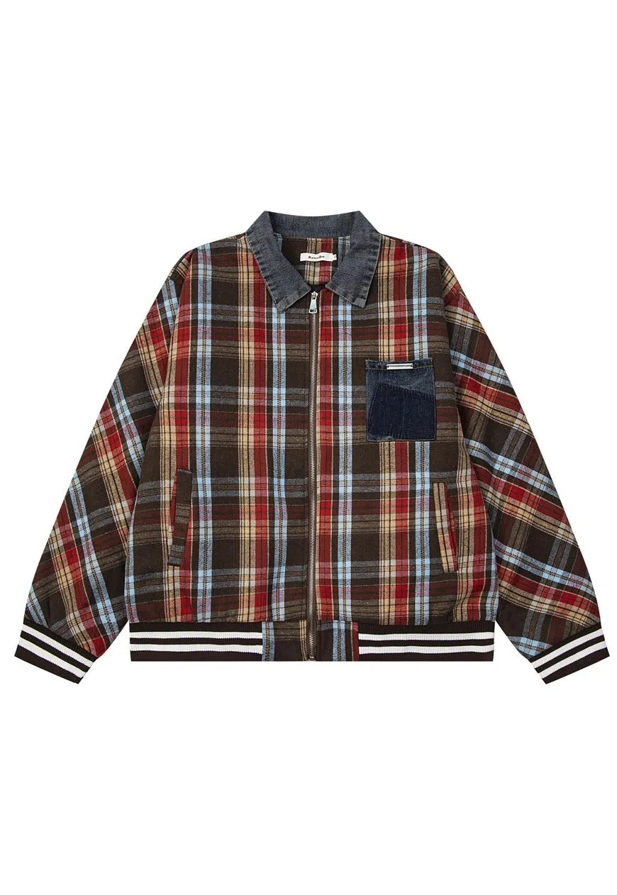 Retro plaid jacket woollen checked bomber in yellow