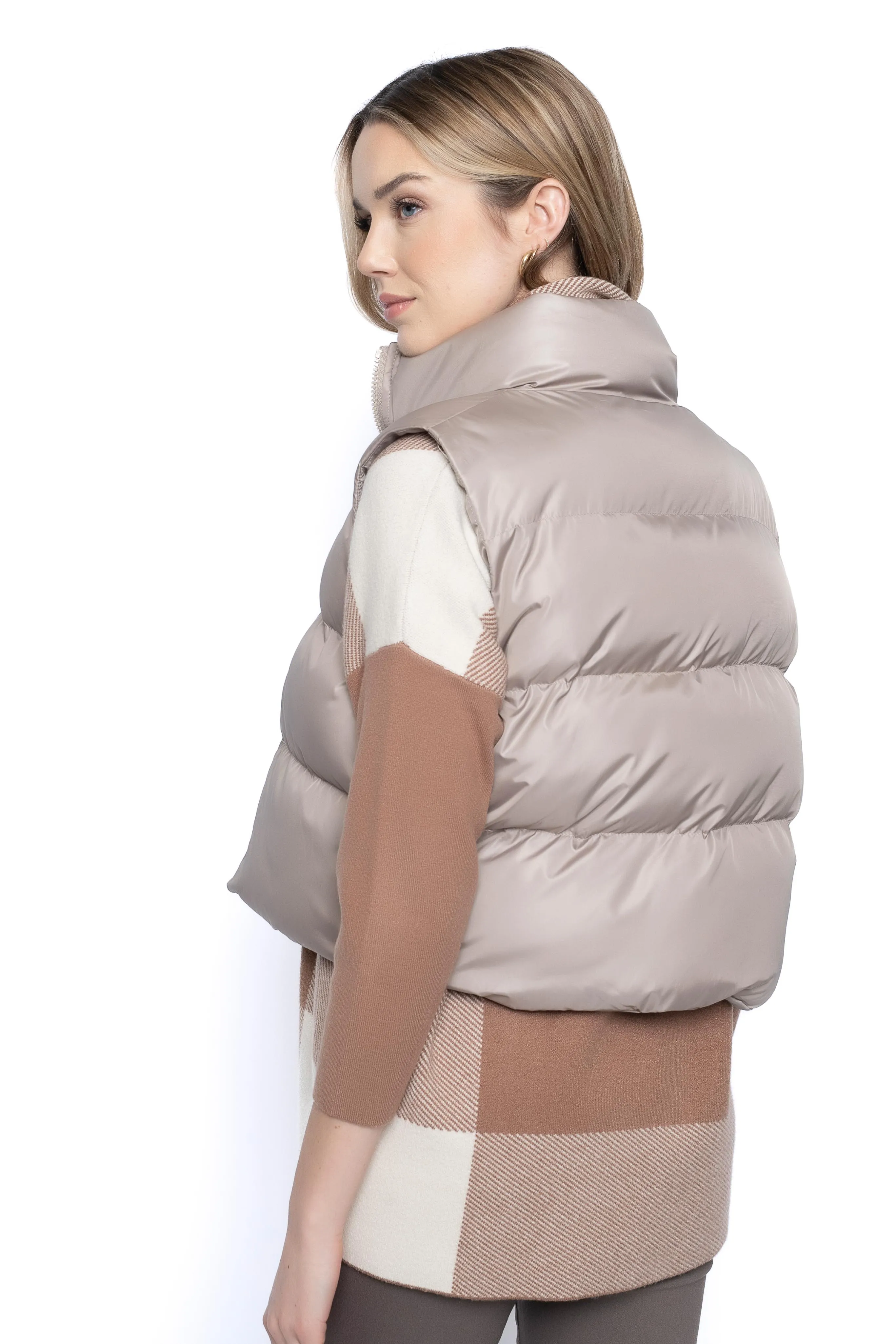 Rustic Taupe Zip-Front Puffer Vest BB425