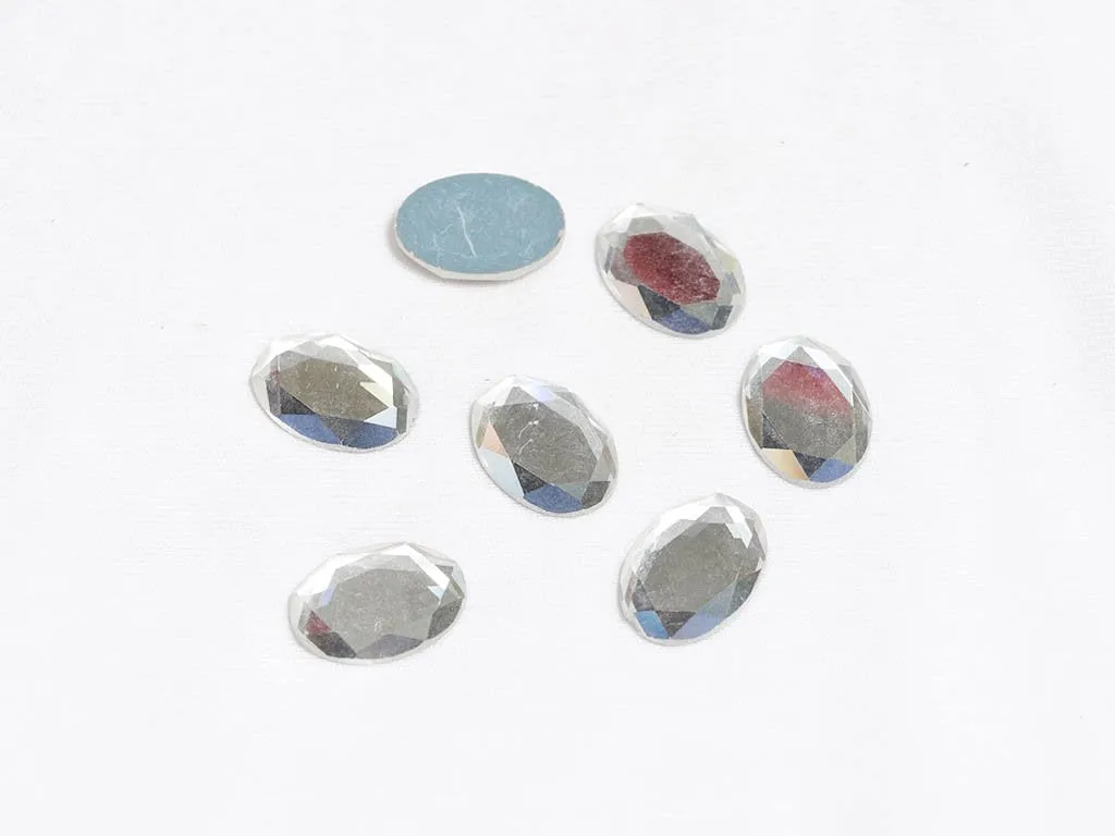 Silver Flat Oval Glass Stones - 25x18 mm