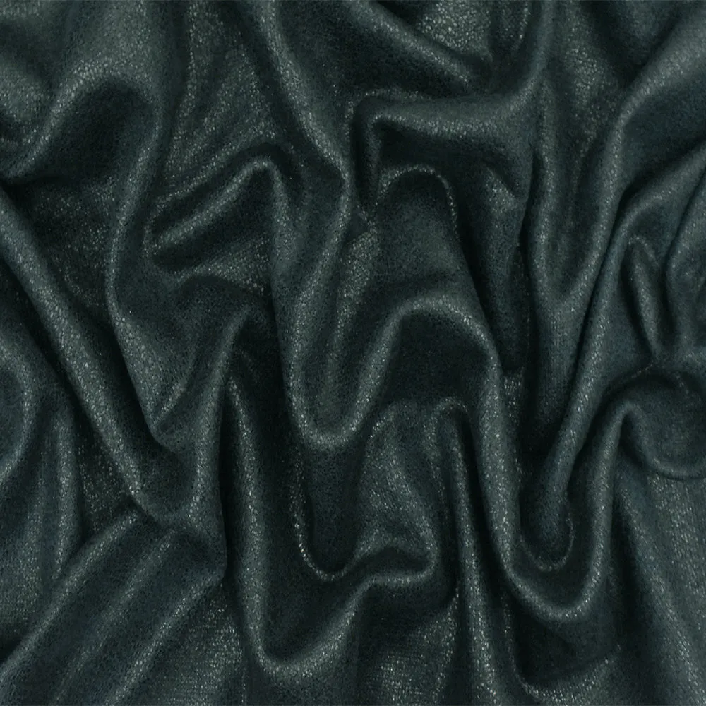 Steel Blue-Bronze Metallic Printed Cotton-Poly French Terry Knit Fabric
