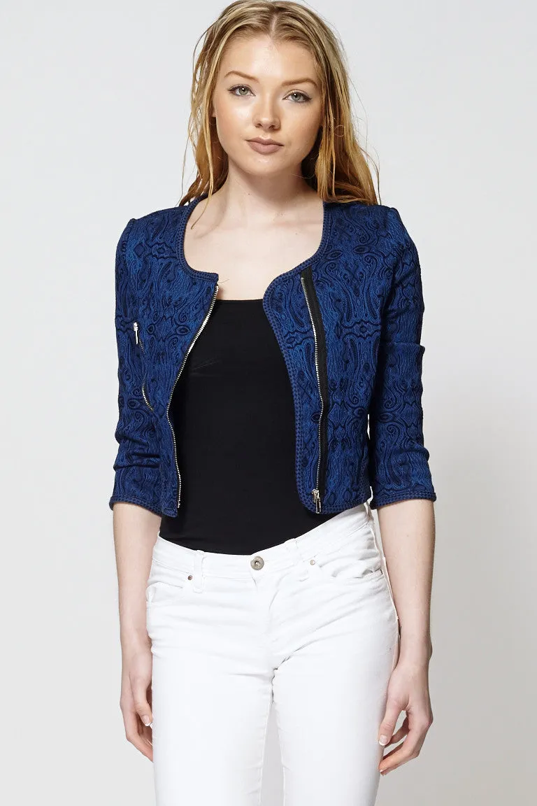 Textured Zipper Crop Jacket