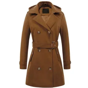 Weibliche Mit Kapuze Frau Jacken Mid-länge Zweireiher Damen Mäntel Woolen Revers Turndown CollarTop Winter Jacke Streetwear