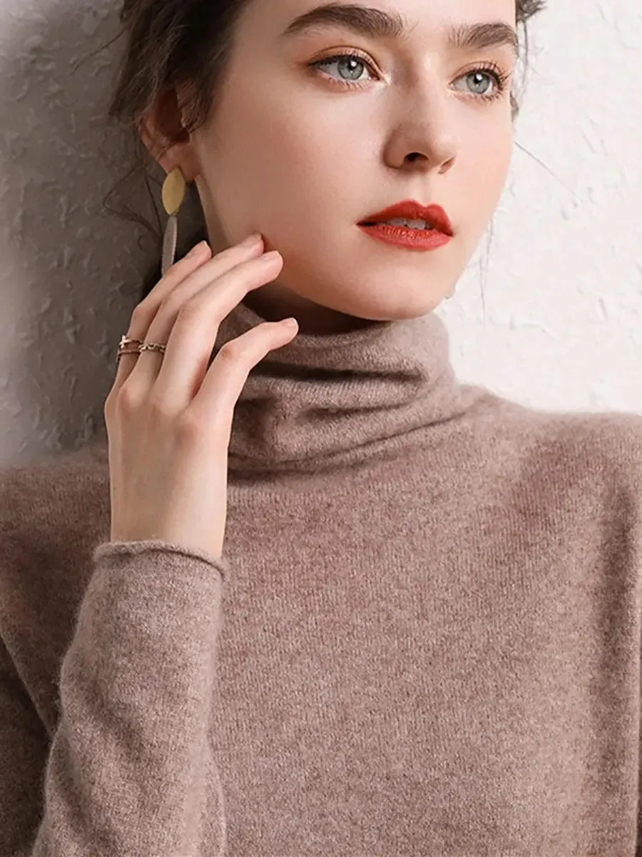Women Wool Solid Turtleneck Baseshirt