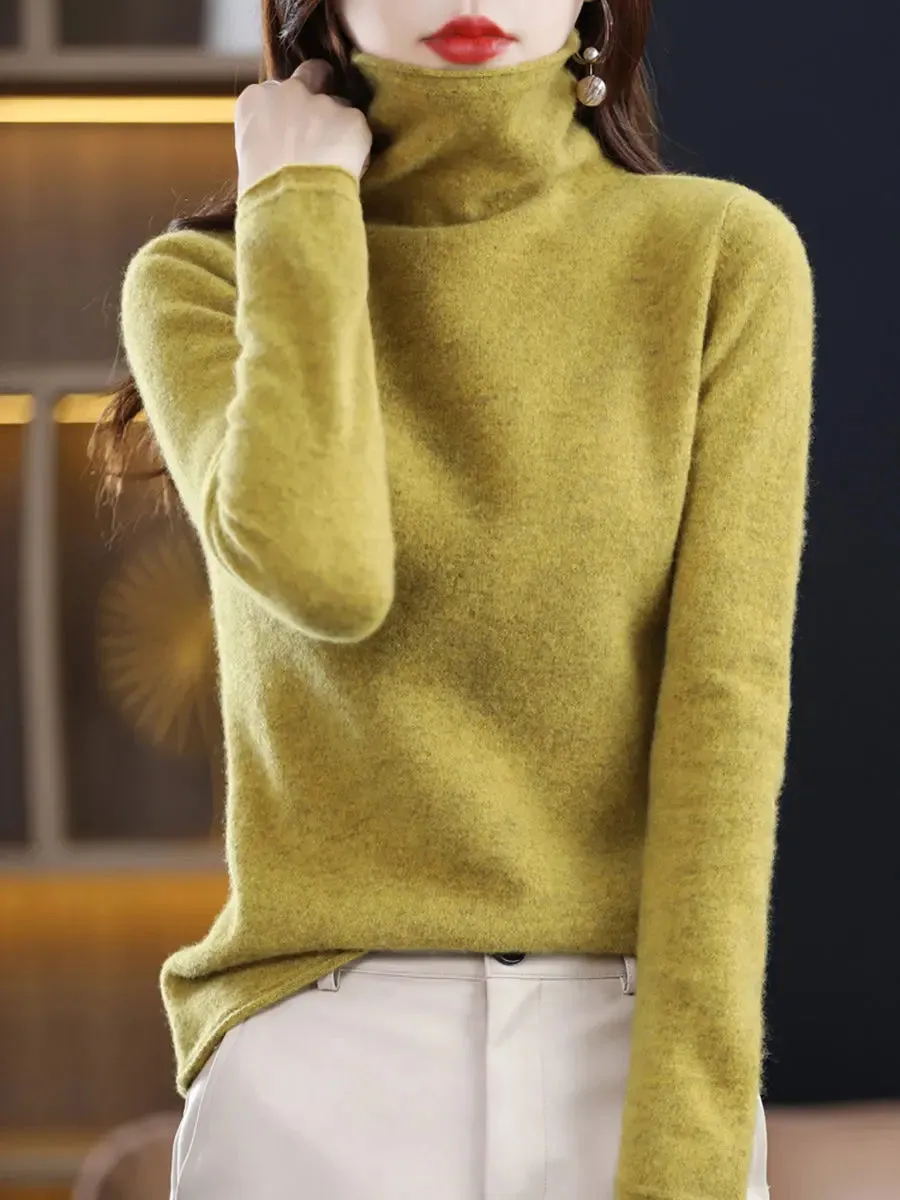 Women Wool Solid Turtleneck Baseshirt
