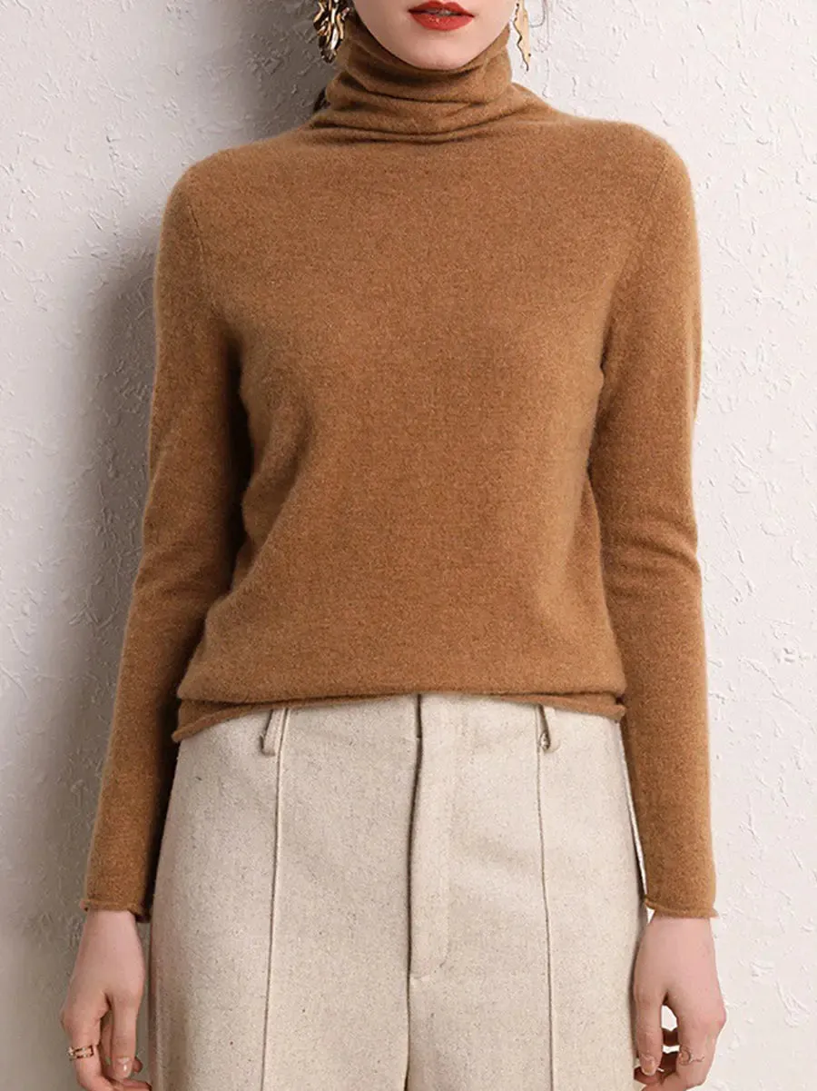 Women Wool Solid Turtleneck Baseshirt