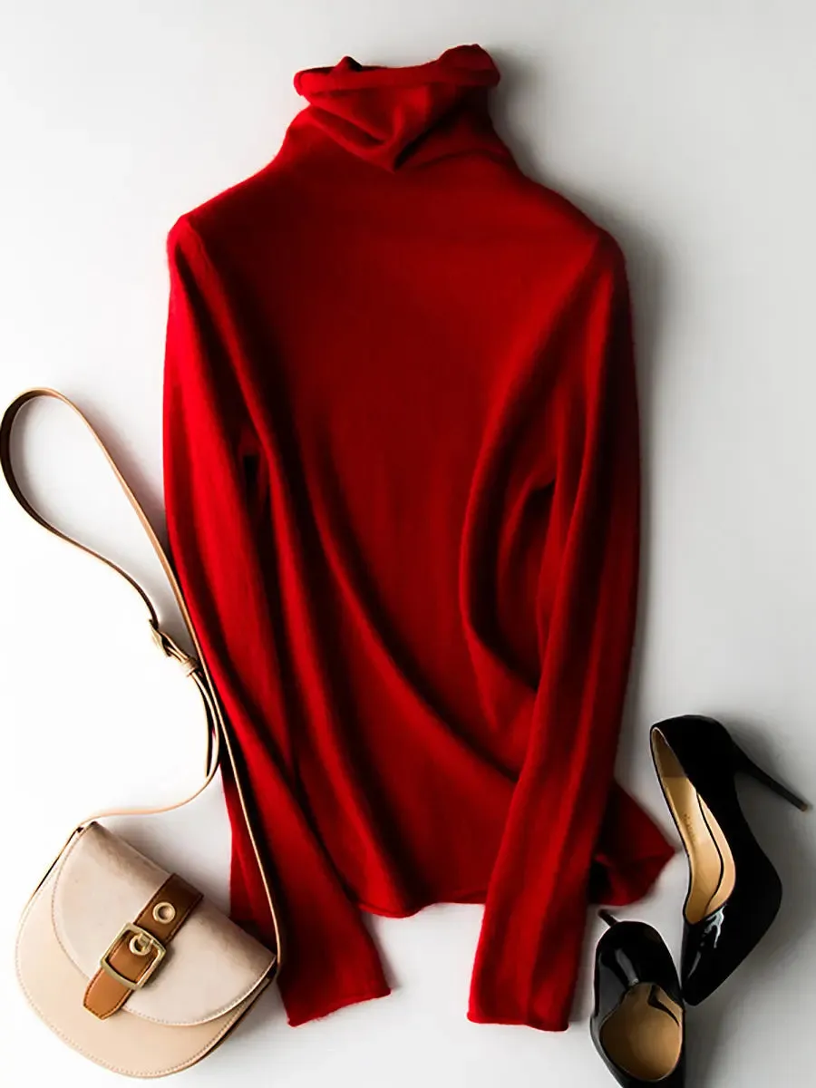 Women Wool Solid Turtleneck Baseshirt