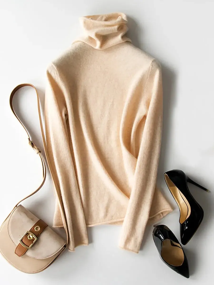 Women Wool Solid Turtleneck Baseshirt