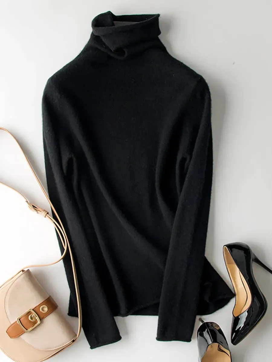 Women Wool Solid Turtleneck Baseshirt
