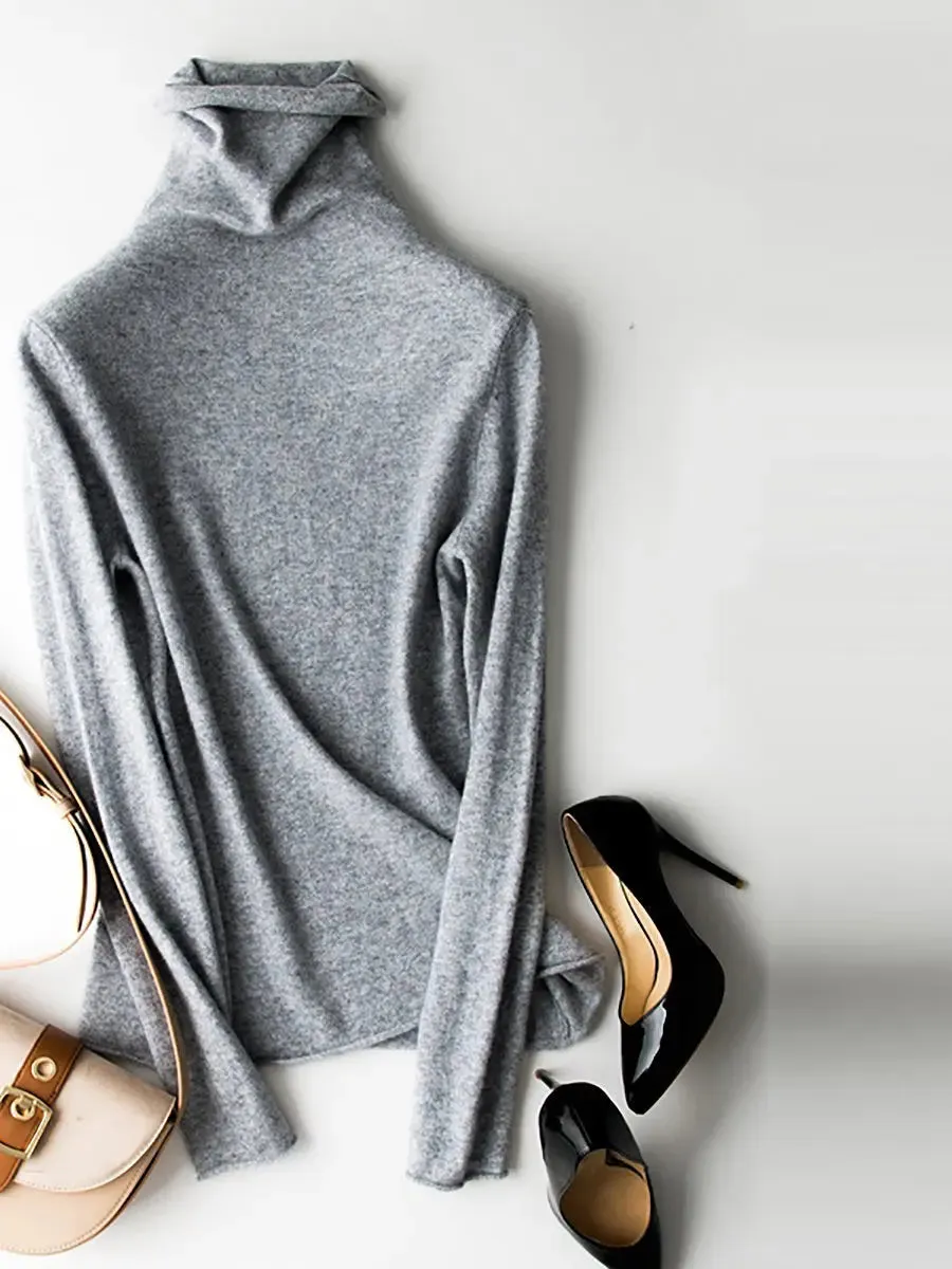 Women Wool Solid Turtleneck Baseshirt