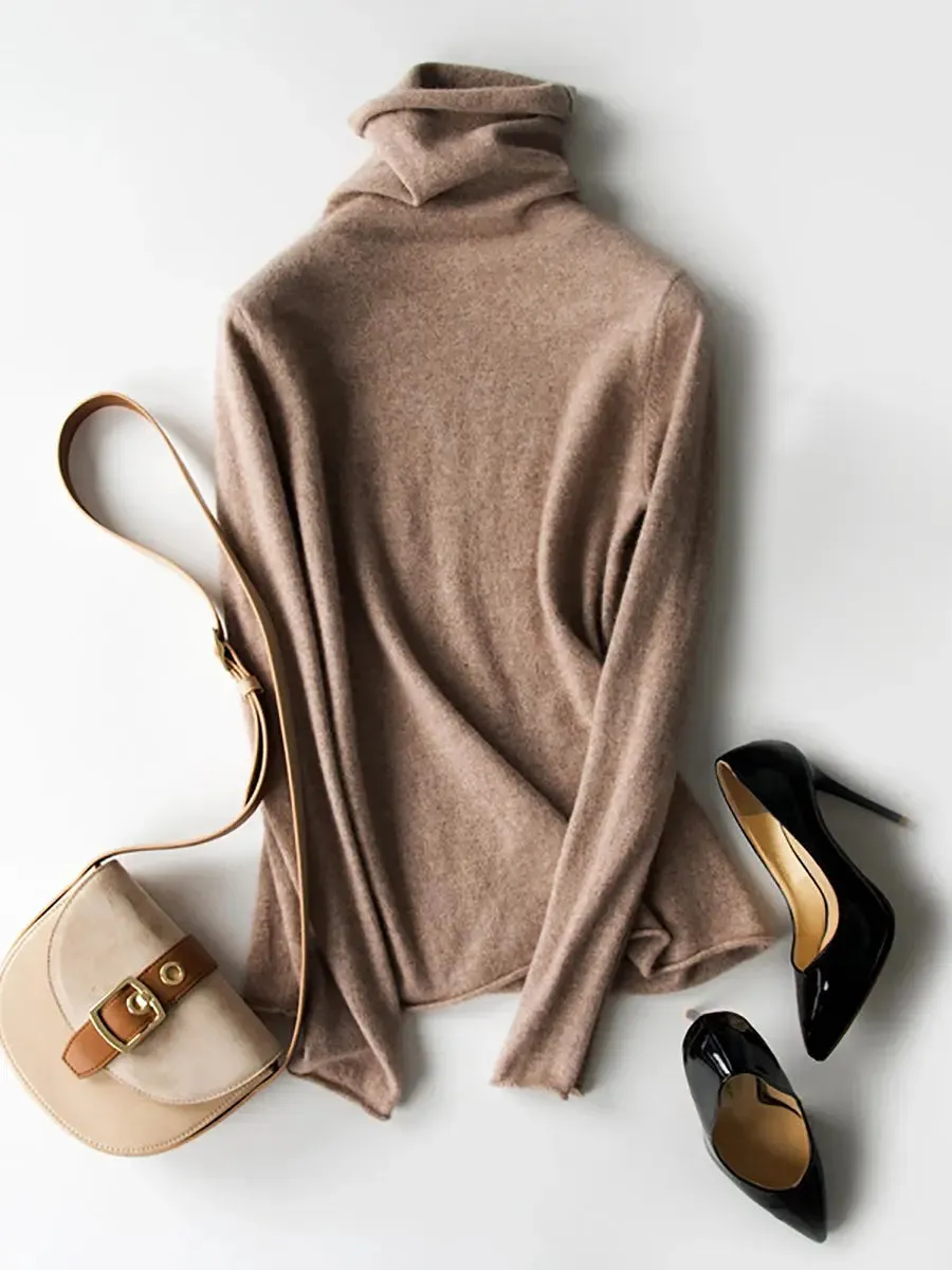 Women Wool Solid Turtleneck Baseshirt