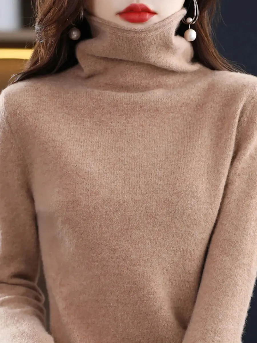Women Wool Solid Turtleneck Baseshirt