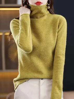 Women Wool Solid Turtleneck Baseshirt
