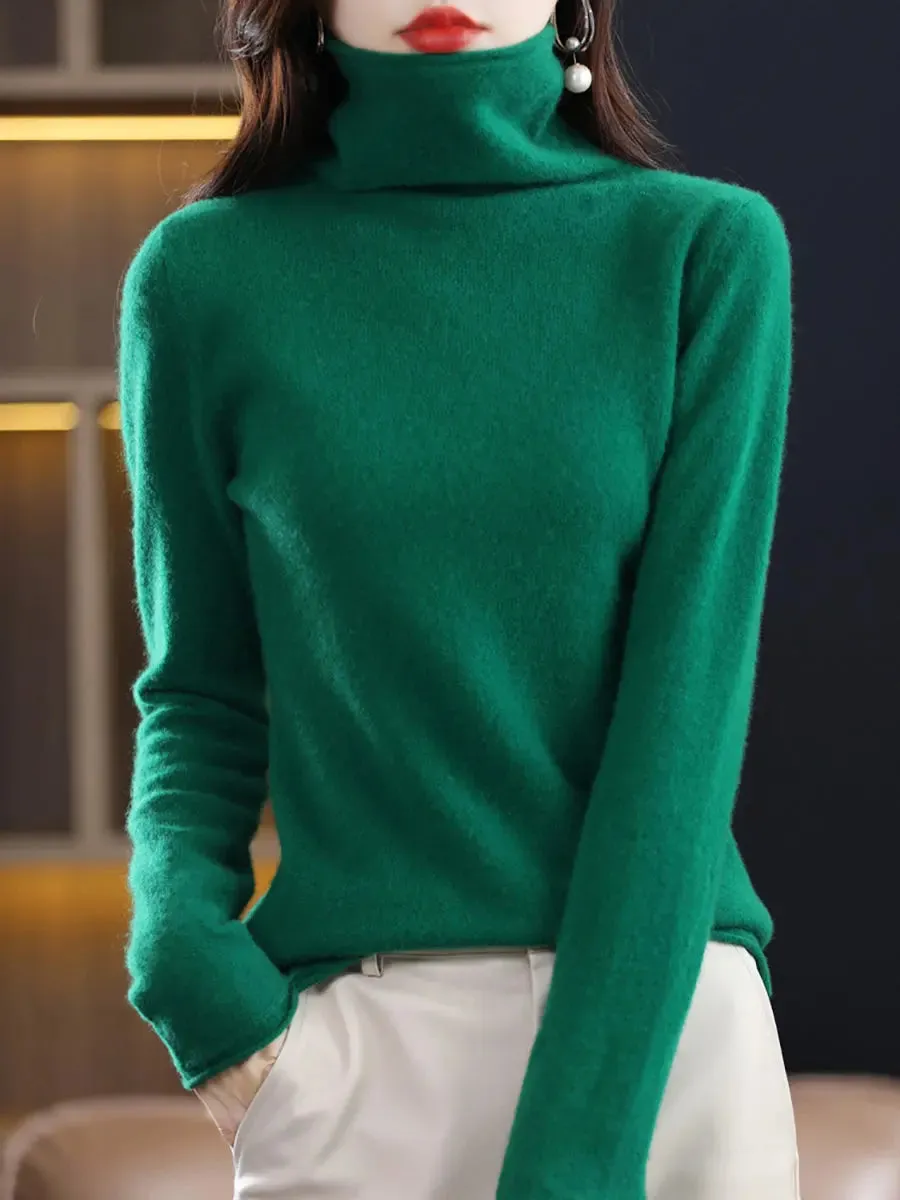 Women Wool Solid Turtleneck Baseshirt