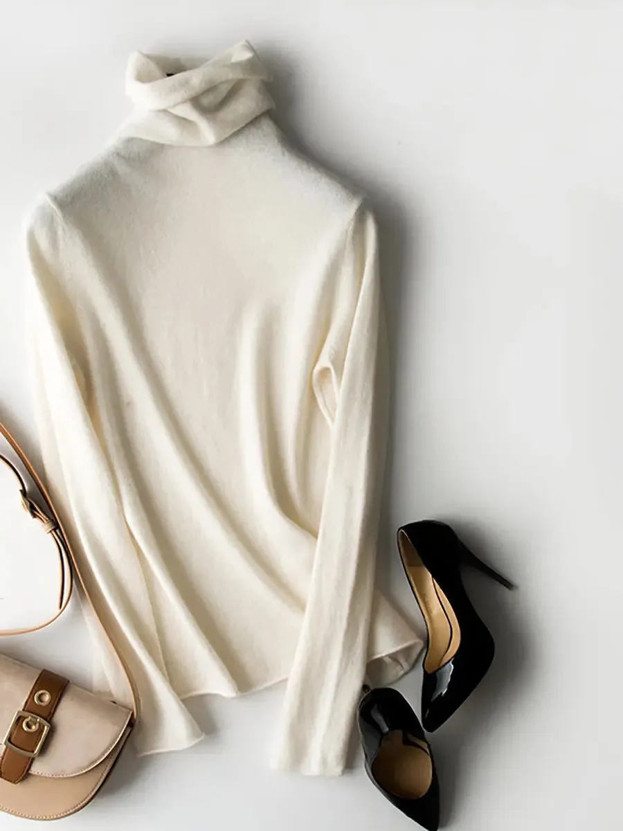 Women Wool Solid Turtleneck Baseshirt