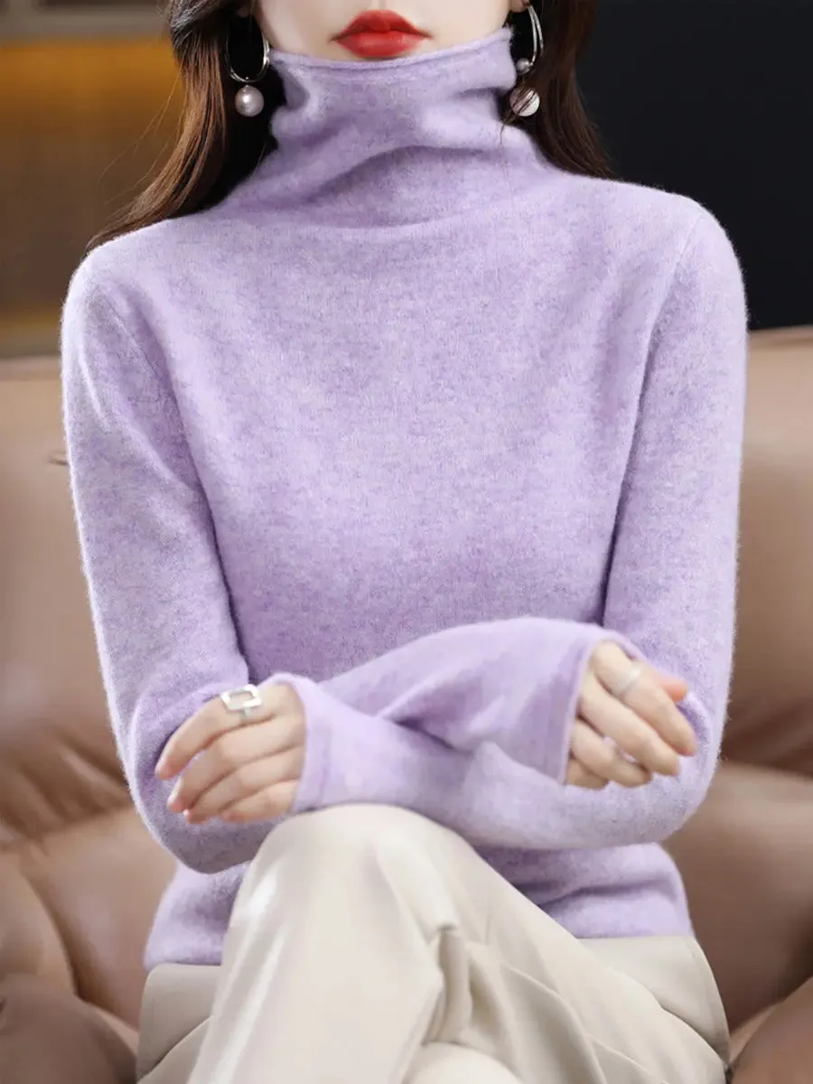 Women Wool Solid Turtleneck Baseshirt