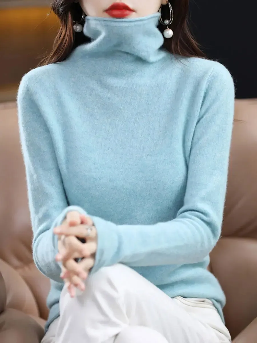 Women Wool Solid Turtleneck Baseshirt