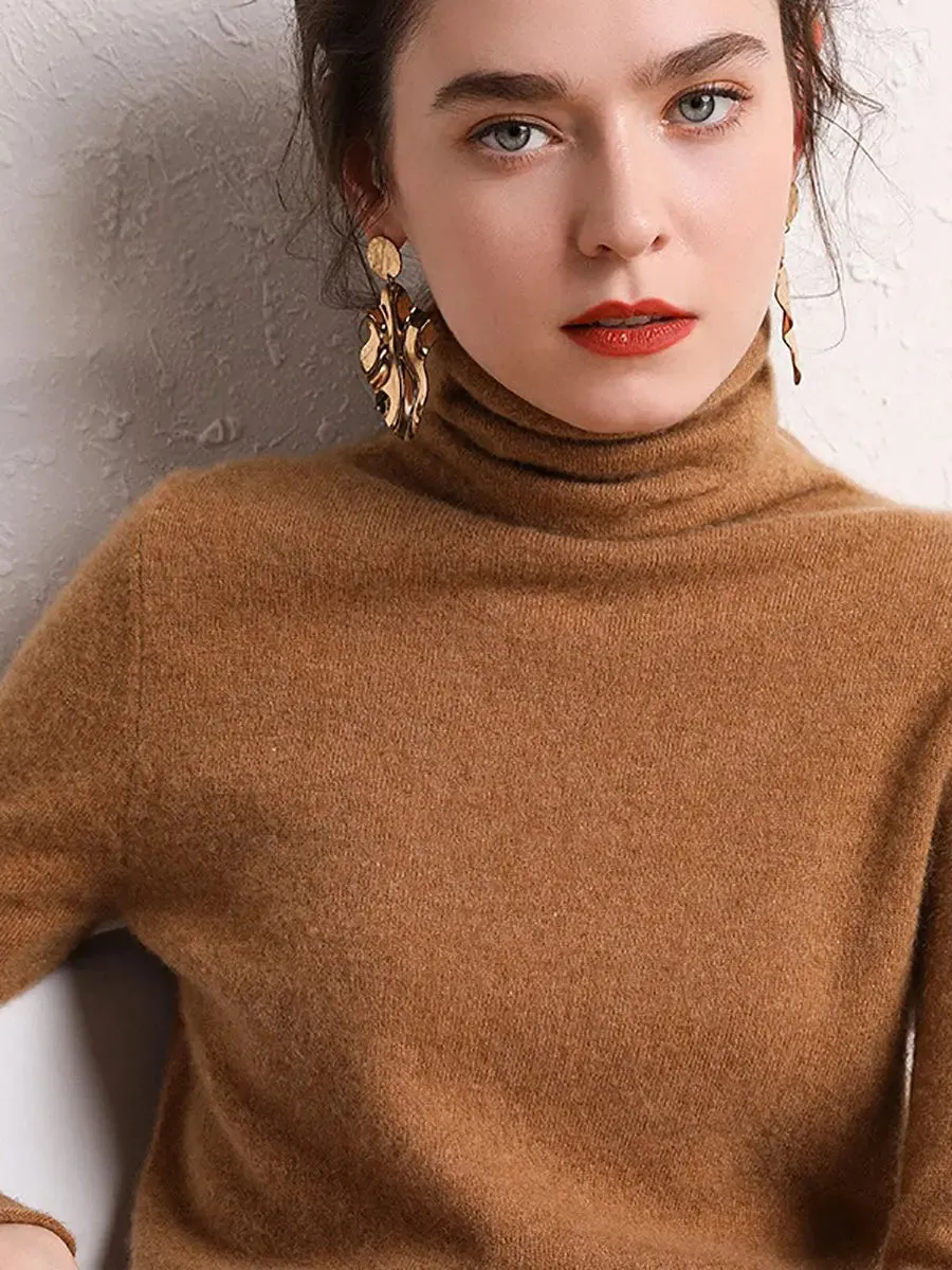 Women Wool Solid Turtleneck Baseshirt